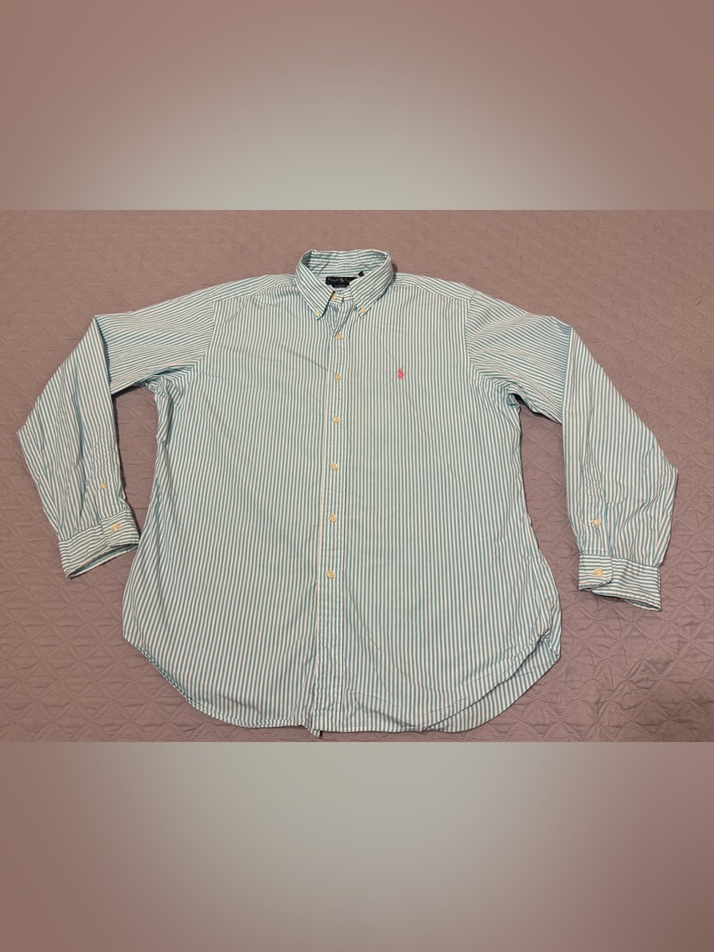 Polo Ralph Lauren Classic Fit Button Down Shirt Sky Blue Striped Pink Pony Men L